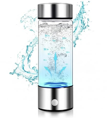 Hydrogen Water Bottle, Water Bottles with PEM and SPE Technology, Up to 1300PPB, Portable Hydrogen Water Generator Maker, New Technology Glass Water Ionizer (Silver)