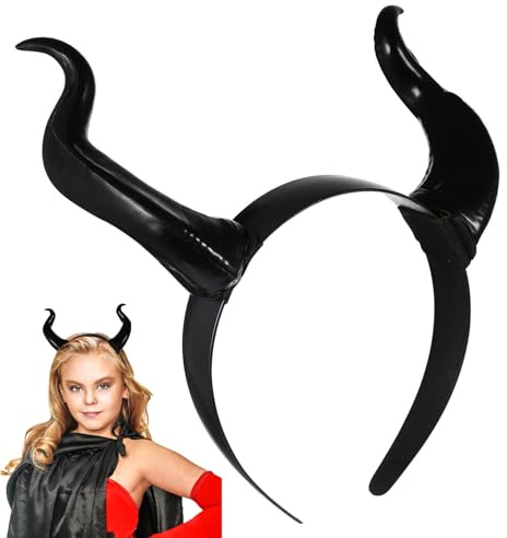 Artibetter Halloween Black Devil Horns Headband, Cosplay Horn Hair Hoop, Party Horns Headpiece, Large Horn Headband