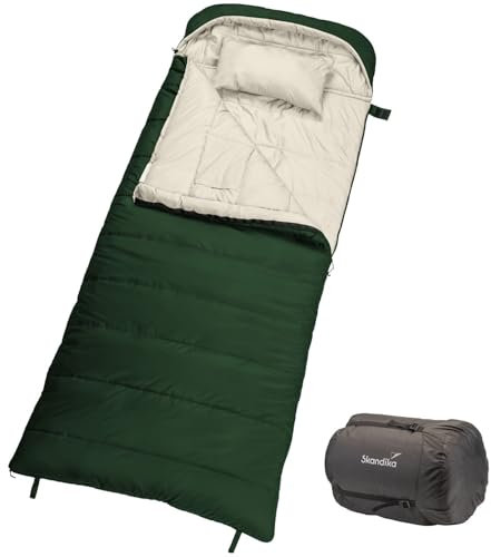 Skandika Schlafsack Oppdal| Deckenschlafsack für Erwachsene, 3 Jahreszeiten, Kompakt, leicht, rechteckig | bis 7 °C, 230 × 90 cm | Outdoor, Camping, Wandern (Grün)
