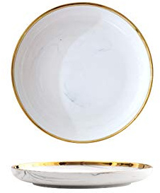 OQHAIR Juego De Vajilla De Cerámica con Borde Dorado Platos Y Platos De Mármol De Estilo Europeo Plato De Pastel De Porcelana Bandeja De Frutas De Pastelería Vajilla De Cerámica Plato De
