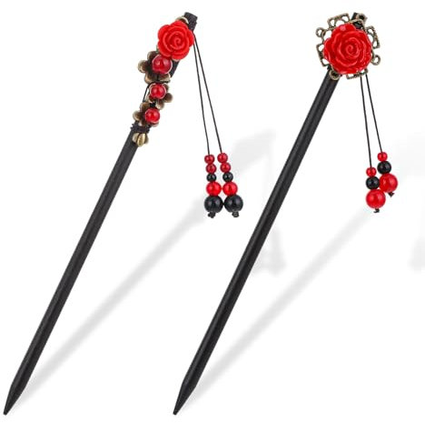 Salbsever 2 Pcs Vintage Flower Retro Wooden Hairpins Classic Hair Pins Handmade Wooden Hair Chopsticks Classic Hair Fork for Women Long Hair