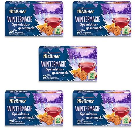 Meßmer Wintermagie mit Spekulatius-Zimt Aroma | 5x Wintermagie Vorteilspaket | 100 Teebeutel | Früchtetee mit Spekulatius-Zimt-Aroma | Glutenfrei | Laktosefrei | Vegan