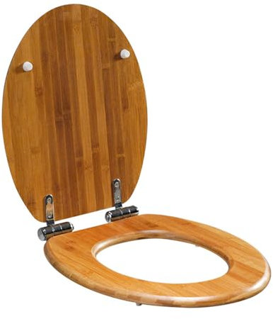WC Sitz mit Absenkautomatik, Klodeckel aus Holz, Toilettendeckel mit Edelstahl Scharnieren, WC Deckel mit Quick-Release Funktion, Toilettensitz Leicht zu Reinigen, O-Form, 37x42.5cm