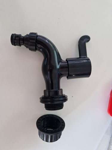 YourCasa Auslaufhahn für Regentonne mit Filter – 3/4 Zoll Wasserhahn kompatibel mit gängiger Schnellkupplung – Hahn mit Absperrfunktion für Regentonnen Wasserbehälter Regentonnendurchführung (Schwarz)