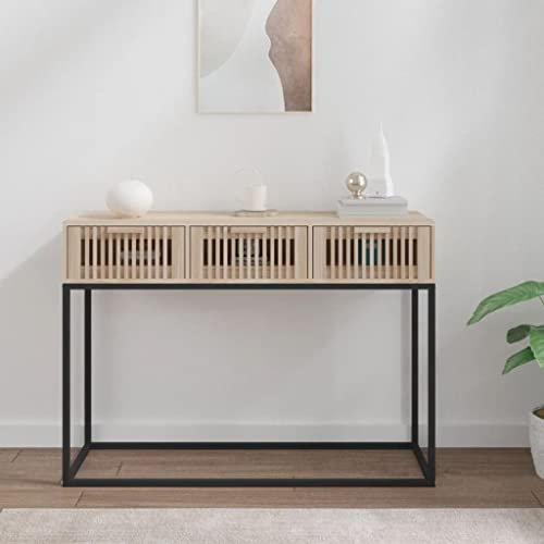 Higsose Flur Konsolentisch mit Schublade 105x30 x75 cm Klassischer Stil Beistelltisch Telefontisch Holz Couchtisch Wohnzimmertisch mit Schublade Kiefernholz und Eisen Braun