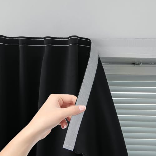 Adhesive Blackout Curtains- Self Stick Shades Window Blinds Curtains No Rod Needed Easy to Hang Curtains, Use for Bedroom, Living Room, Dining Room, Kitchen, Home Office, 59W X 59L, Black, 1 Panel