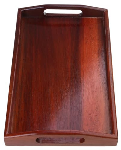 zuousxbs Bois Plateau Service 35cx21x3cm Accessoires Rangement Cuisine Rectangle avec Poignées Spacieuses pour Le Petit Déjeuner Les Collations
