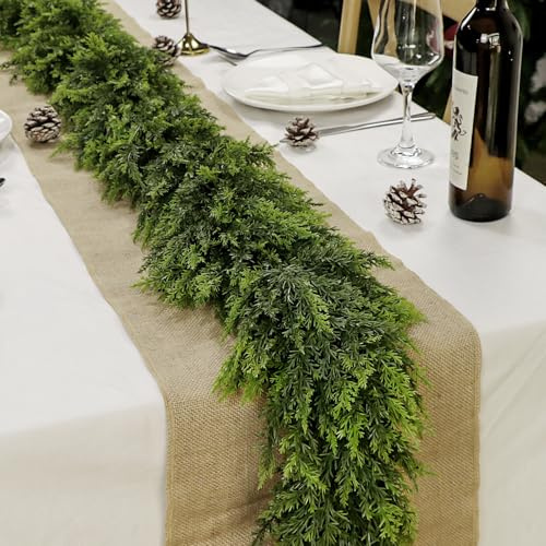 5.9Ft Realistic Christmas Garland Real Touch Artificial Pine Cedar Faux Greenery Cypress Garlands for Mantle Wall Table Runner Centerpiece Stairs Fireplace Indoor Outdoor Xmas Home Decor (A, 1.8m)