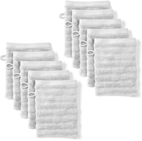 Pure Label Waschlappen 10-TLG. 10x16x21cm 100% Baumwolle & weich, Hellgrau | Spürbar weich, saugstark und ideal für Bad, Gäste und täglichen Komfort