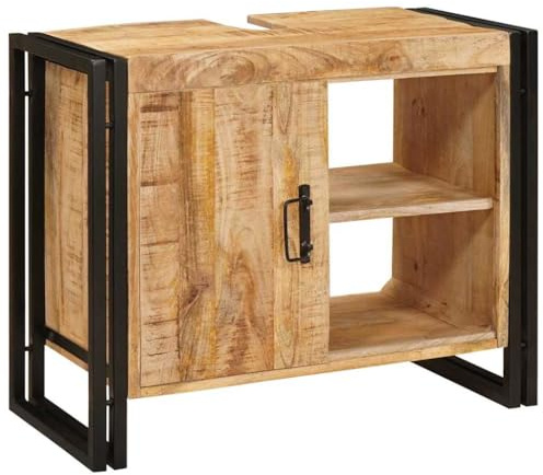 vidaXL Diskbänksskåp med hylla Brun 71 x 33 x 58 cm Massivt mangoträ, Modern badrumsförvaring, rektangulär handfatsskåp, hållbar hylllösning, kompakta enhet för organiserat utrymme