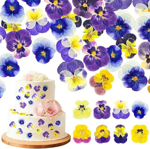 40 Pcs 8 Kinds Natural Dried Pressed Edible Flowers for Cake Topper Decorating - Mix Viola Tricolor for Cupcake Toppers, Cocktails, Resin Jewelry Making, DIY Art Crafts