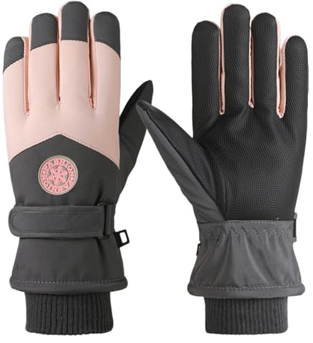 Falafoty Ski Gloves for Women Men, Winter Waterproof Ski Gloves, Touchscreen Thermal Glove with Fleece,Windproof Snowboard Glove for Skiing Running Climbing Cycling Hiking Winter Outdoor Sport (Pink)