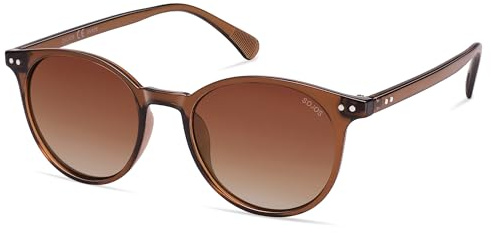 SOJOS Small Round Classic Polarized Sunglasses for Women Men Vintage Style UV400 Lens MAY SJ2113, Brown/Gradient Brown