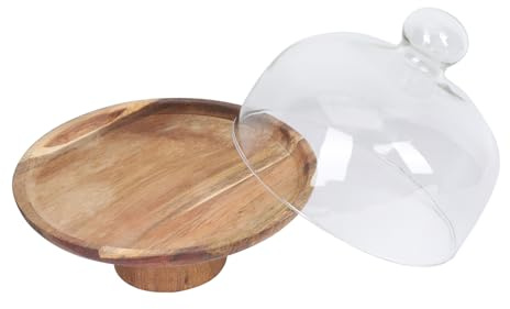 ROMISBABA Vassoio per Torta in Legno con Coperchio in Vetro Piatto da Portata per Dolci e Frutta Alzata per Dessert per Feste e Matrimoni Supporto Espositore Artigianale Naturale