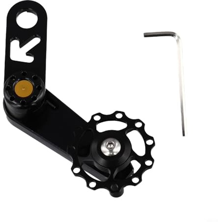 Honseadek Tensor de cadena de bicicleta individual con convertidor de plato ovalado, aleación de aluminio y guía de cadena de acero inoxidable para montaña, compatible con varias bicicletas, negro