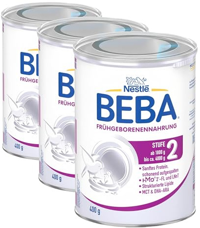 BEBA Frühgeborenennahrung Stufe 2 - Frühgeborene nach Klinikentlassung, Babynahrung, Baby-Milchpulver, 3er Pack (1 x 400g)