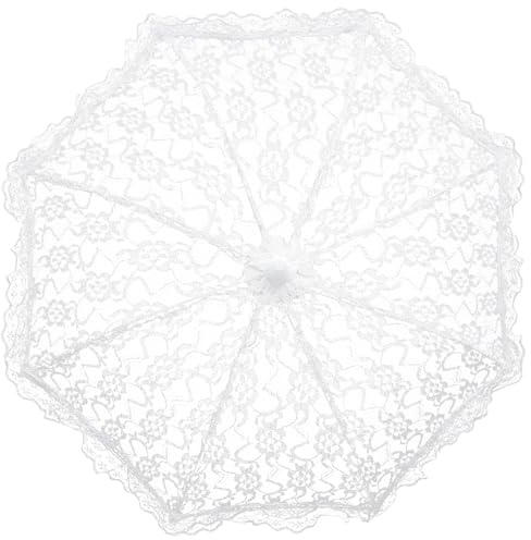 LOLIPPYY Lace Parasol Umbrella Wedding Prop Flower Pattern Vintage Bride Photography Accessory Sun Shade Decorative Umbrella for Wedding Scene