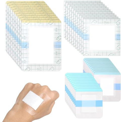 HOWAB 40 stycken duschplåster vattentät: plåster vattentät transparent bandage (6 x 7 cm, 9 x 9 cm, 10 x 13 cm), vattentäta plåster efter Op med absorberande bomullskudde, för simning dusch sport