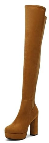 Veelau Meieer Bottes stretch au-dessus du genou pour femme avec plateforme et talon bloc