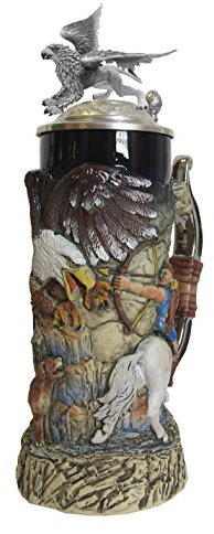 KING Griffon Krug, kobalt, bunt, mit Zinn-Griffondeckel, 0,75 Liter Bierseidel