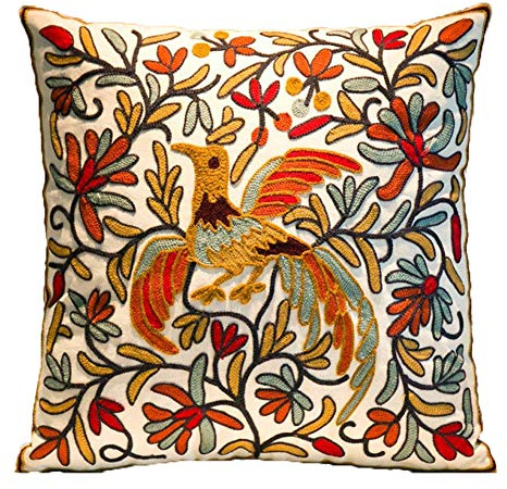 ZUODUTEX Bird Cushion Cover 18x18 or 45x45cm Hand Made National Embroidery Bohemian Housewarming Car Home Decoration Cushion Cover or Throw Pillow Cover (Pattern-18)