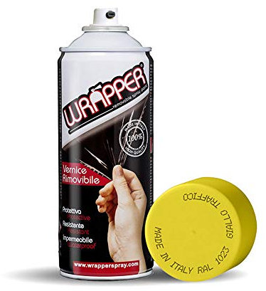 4R Quattroerre.it 16400 Wrapper Spray Giallo Traffico Opaco | Vernice Removibile per Carrozzeria | Pellicola Spray Protettiva UV e Anti-Graffio | Wrapping Liquido Made in Italy