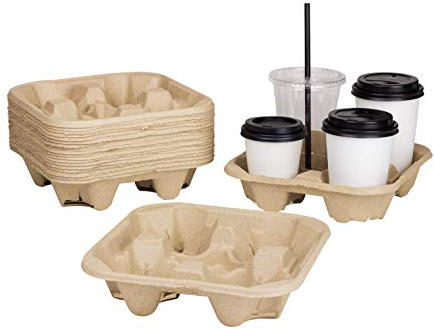 Karat Disposable Drink Carrier | 300 Pack | 4-Cup Molded Fiber Drink Carrier Tray (8-32 oz Cups) Sturdy, Easy to Carry for Business
