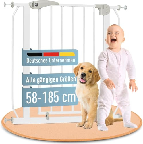 IB STYLE Türschutzgitter Berrin 120-130 cm, Treppenschutzgitter für Kinder, Absperrgitter für Hunde, Ohne Bohren, Weiß Grau