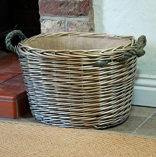 Bowley & Jackson Small Cornbury grey oval willow lined log kindling basket