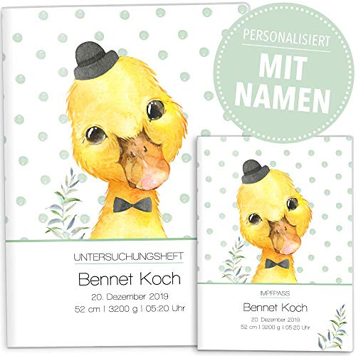 OLGS U-Hefthülle und Impfpasshülle als Set Bauernhof Ente | Untersuchungsheft- & Impfpass Hülle mit Namen, Geschenk zur Geburt für Babies - Uheft, Impfpashüllen personalisiert
