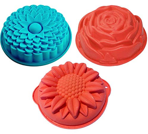 3 Stück antihaftbeschichtete Silikon-Backformen in Blumenform, für Kuchen, Brot, Kuchen, Torte, Gelee, Gelee, große Blumen-Backformen für Geburtstagsparty