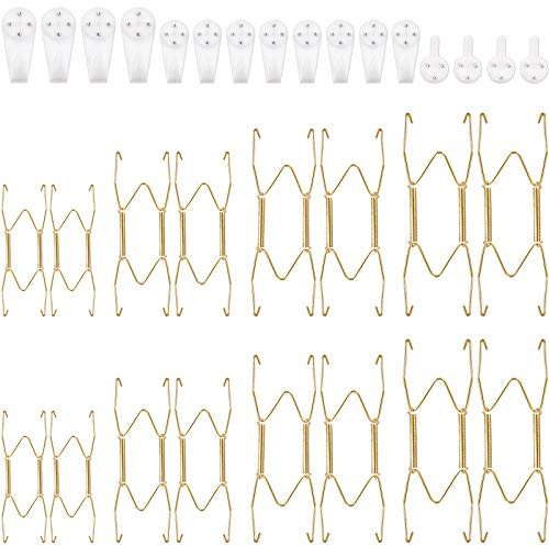 Hotop 16 Stück Tellerhalter für Wand 6/ 8/ 10/ 12 Zoll Telleraufhänger mit 16 Stück Wandhaken Edelstahl Tellerhalter aus Draht Kompatibel mit 6 bis 12 Zoll Großen Dekorativen Teller