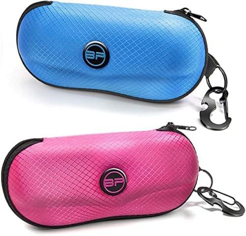 BLUPOND Sonnenbrillenetui, halbharte EVA-Schale mit Metallhaken zum Aufhängen, Gürtelclip, Sonnenbrillenaufbewahrung, Hellblau/Rosa, Packung von 1
