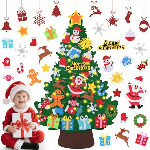 DazSpirit Filz Weihnachtsbaum,3.28Ft DIY Deko Für Kinder, Tannenbaum Zum Schmücken Mit 32 Abnehmbaren Ornamenten, Für Home/Tür/Wand Hängend Dekor