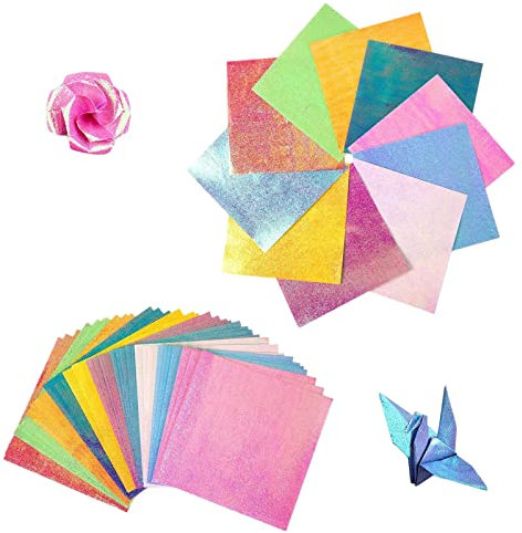 50 Blatt Glitzer Papier,Farbige Origami Papier, Glänzend Bastelpapier,Faltpapier Glitzerpapier zum Basteln Partyzubehör 15x15cm Mehrfarbig