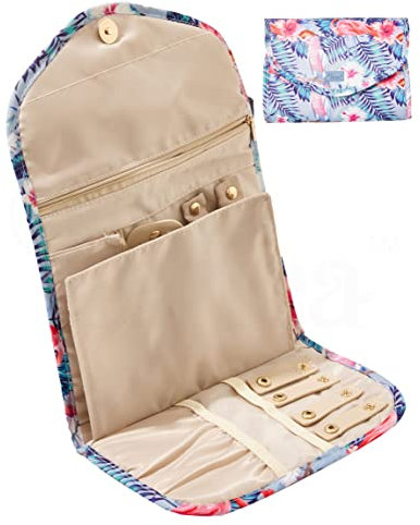 Periea 'Cleo' Organizzatore Rotoli di Gioielli da Viaggio, Portagioielli, Porta Orecchini, Collane e Anelli (Fenicottero Bianco, Medio)