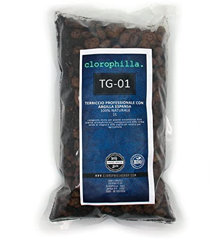 clorophilla. - Terriccio Professionale con Argilla Espansa | 100% Naturale | Per Piante Ornamentali, Fiori, Aromatiche | Terreno per Limone, Acidofile, Bio, 1 Litro