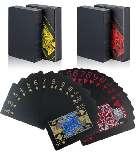 SWINILAYA 2 Decks Standard Spielkarten PVC Wasserdicht Pokerkarten Set, Wasserfestes Kartenspiel 52 Card Deck + 2 Joker-kaart with Gift Box