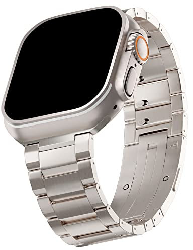 LDFAS Titanium Band Compatible for Apple Watch Ultra 2 Strap 49mm Titanium Link Bracelet Metal Watch Strap with Curved Buckle Compatible for Apple Watch SE/Series 9/8 45mm/44mm Band, Silver Gray