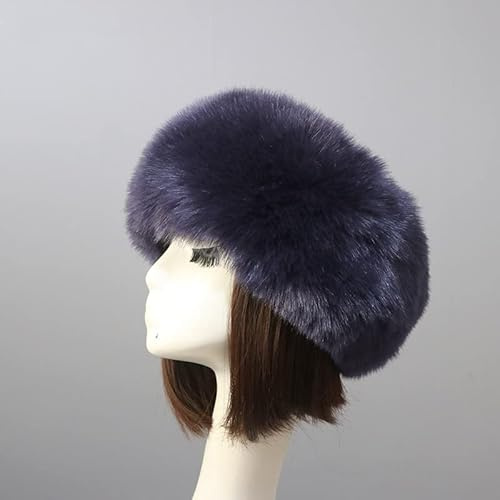 Damen Fellmütze Pelzmütze,Wintermütze Damenmütze Kunstfell Kunstpelz Mütze Klassische russische Kosakenmütze Winddichte Plüsch Warm Hut Weich Pelz mütze für Reisen,Skifahren,Wandern,Dunkelblau