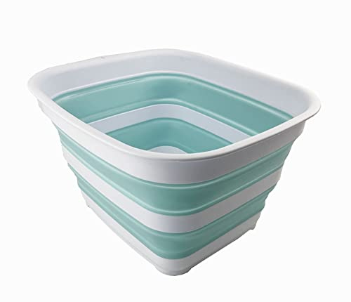 SAMMART 15L zusammenklappbare Wanne – Faltbare Geschirrwanne – tragbares Waschbecken – platzsparende Kunststoff-Waschwanne (Weiß/Seegrün)