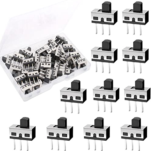 RUNCCI-YUN 50 Stücke Mini Schiebeschalter, Mikroschalter PCB Panel, Arduino DIY 3 Pin 2 Positionen, Vertikal 1P2T SPDT Löten Schalter AC 125V 2A, 5 mm