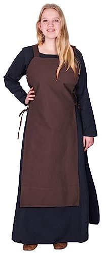 Battle-Merchant Mittelalter Überkleid Tinna Trägerkleid für Damen | Kleid Schürze mit Schnürung ärmellos Baumwolle Kostüm | LARP Wikinger Tinna (XXL, Braun)