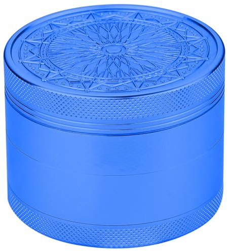Spespo Herb Grinder, Molinillo de hierbas Premium de aluminio de 2.5 pulgadas（63mm) con flor en relieve, 4 piezas, molinillo grande con raspador de polen (Azul)