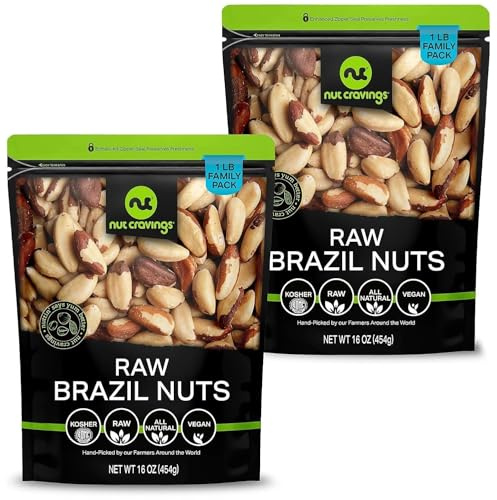 NUT CRAVINGS - Raw Brazil Nuts, Unsalted, No Shell, Whole, (16oz - 2 Pack) Packed Fresh in Resealable Bag - Kosher Healthy Snack, Food Assortments
