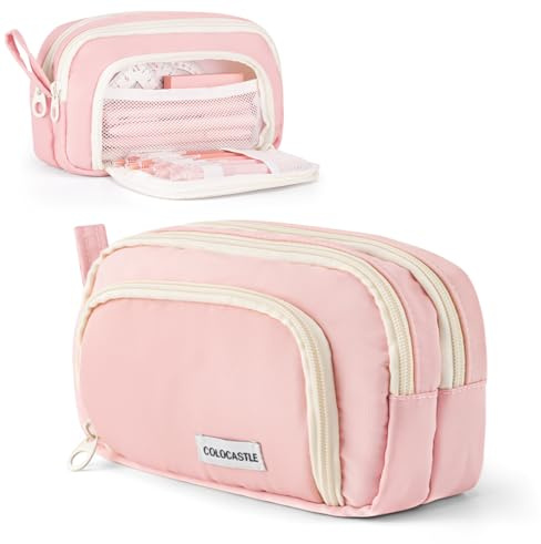 COLOCASTLE Federmäppchen Mäppchen mit 3 Fächer Federtasche große Kapazität Federmappe Mädchen Junge Teenager Erwachsene Schlamppermäppchen Pencil Case mit Tragegriff für Schule Büro