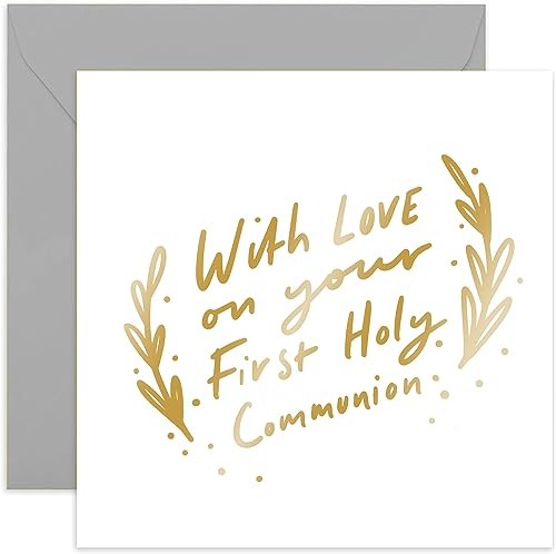 Old English Co. With Love On Your First Holy Communion Card - Special Card for Son or Daughter - Adult or Child Boy Girl Religous Card - Grandchild, Godson, Goddaughter - Gold Foil | Blank Inside