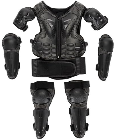 Kcolic Pack of 5 Motorcycle Protective Jackets, Children's Motorcycle Armor with Knee Pads, Elbow Pads, Chest Armor, Racing, for Outdoor Sports, 4/6/8/10/12/14 Years B