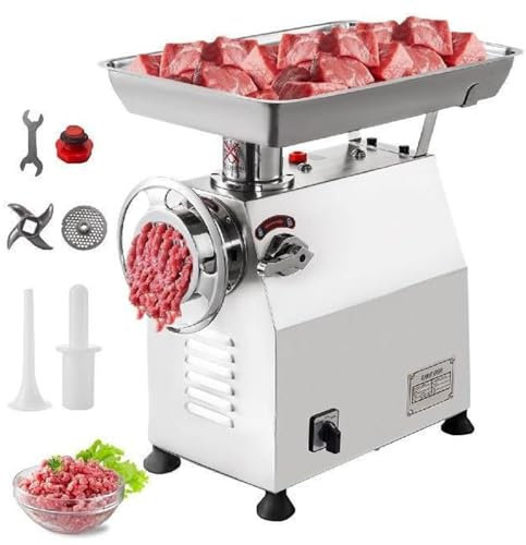 CYTBEK Hachoir à Viande Commercial, Machine à saucisses électrique en Acier Inoxydable 1100 W avec 2 têtes de broyage et 2 Lames pour Restaurant à Haute efficacité, 250 kg/h