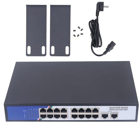 Switch Ethernet con Interruttore con Custodia in Metallo Plug and Play Supporto per Monitoraggio AP Wireless Alimentato a 16 Porte Tramite Cavo Intelligente da 42 V (Spina UE
